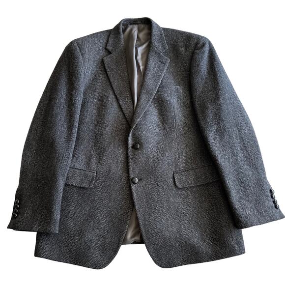 Lauren Ralph Lauren 100% Wool Herringbone Classic 2 Button Gray Blazer Jacket L - Picture 1 of 9